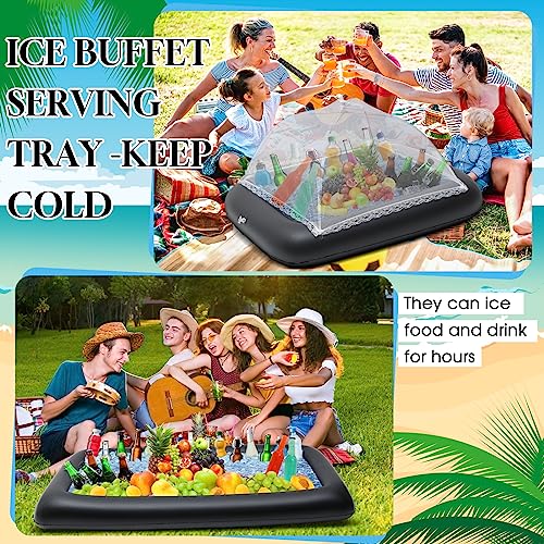 4 Pcs Inflatable Ice Tray Buffet Set with Umbrella and Cooler Black M712