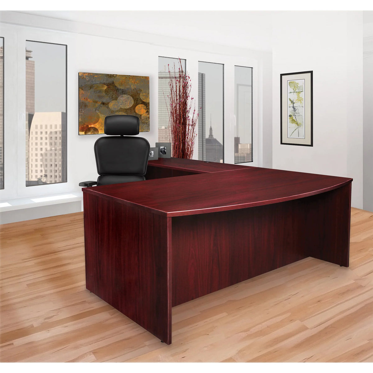 Mahogany Laminate 2 Drawer Double-Pedestal Credenza G32708