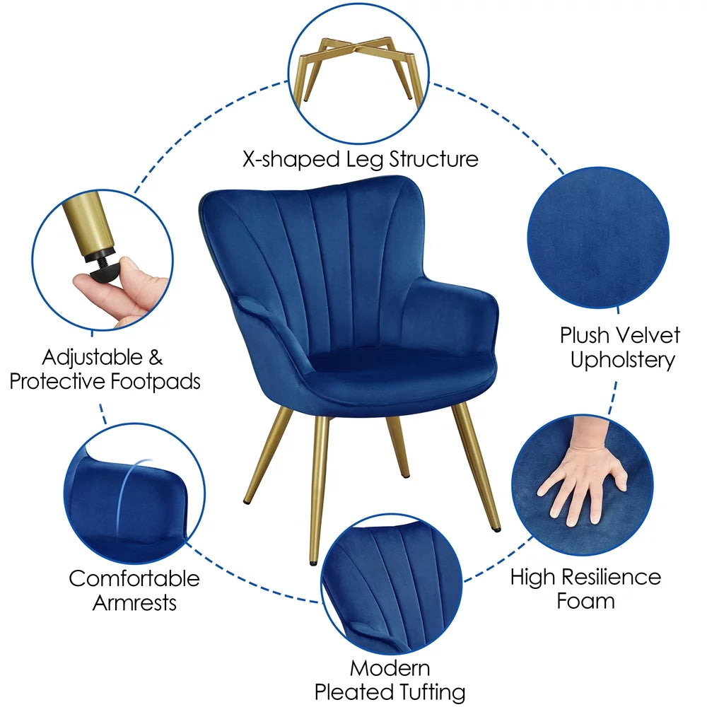 Blue Velvet Upholstered Accent Chair M9854