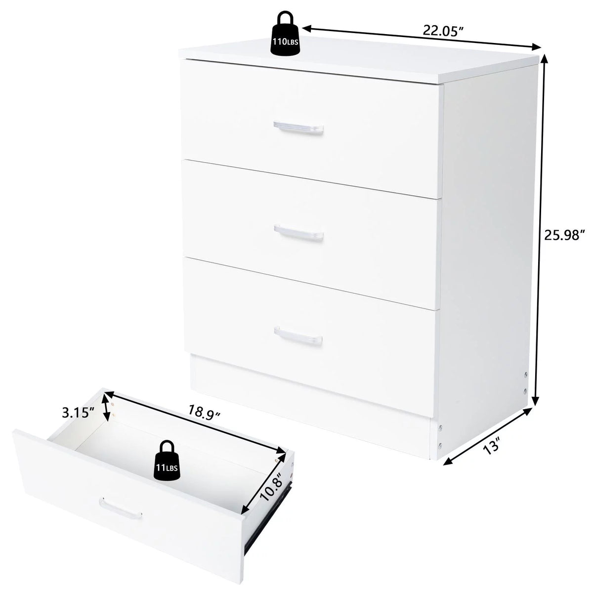 White 3 Drawer Dresser L787