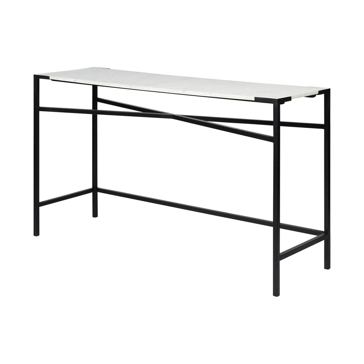 White Marble Top Black Metal Frame Console Table D306