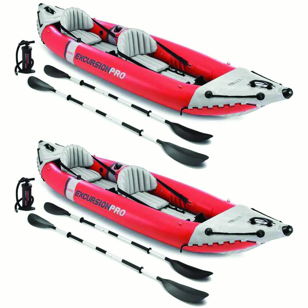 Inflatable 2 Person Vinyl Kayak with Oars & Pump, Red (2 Pack) A49817
