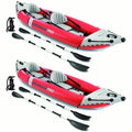 Inflatable 2 Person Vinyl Kayak with Oars & Pump, Red (2 Pack) A49817