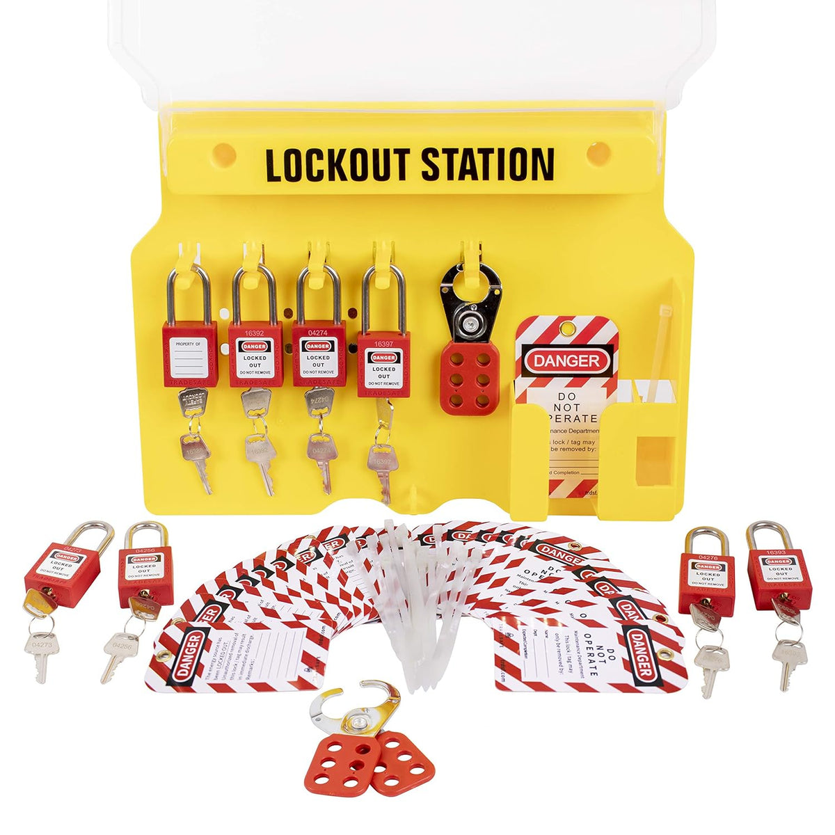 LOTO Lockout Tagout Station with 8 Pack Safety Lock Set, 2 Hasps, 20 Tags S432078