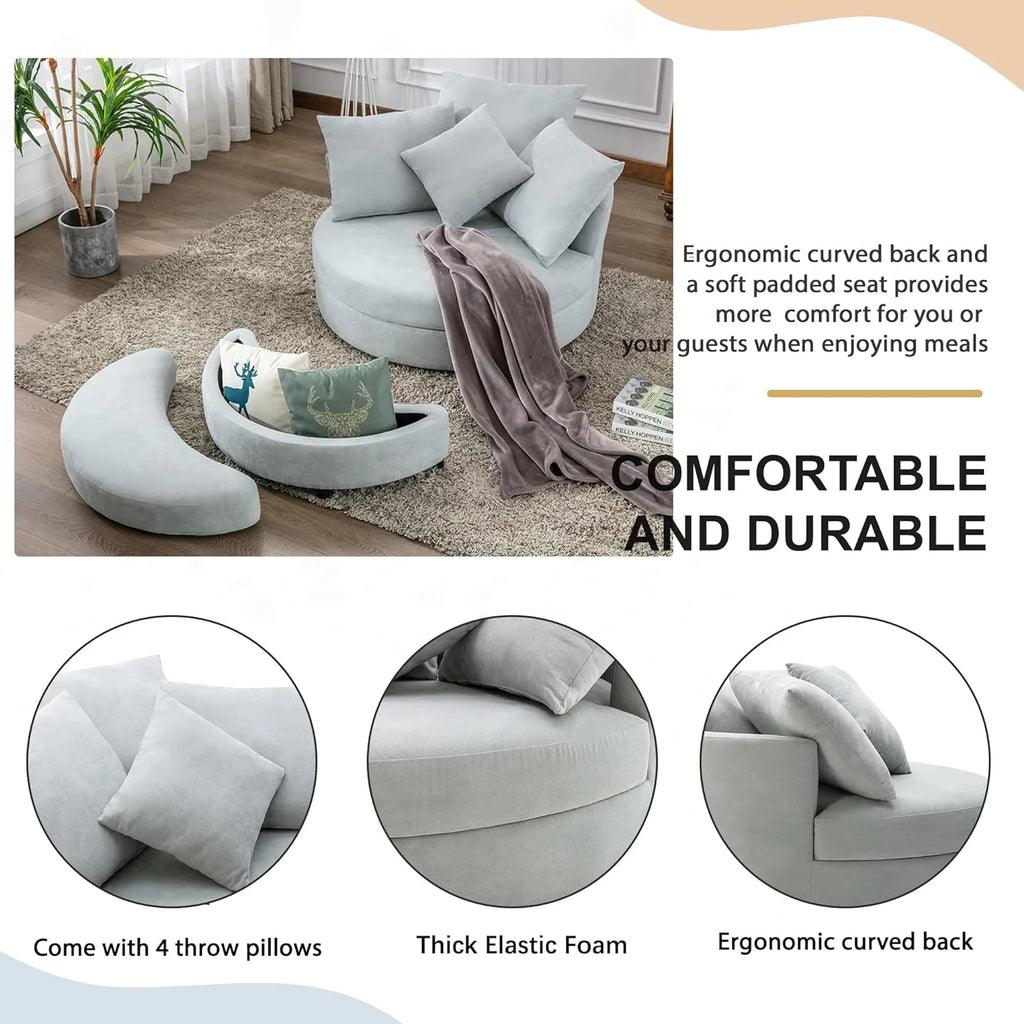 Swivel Accent Barrel Chair with Storage Ottoman & 4 Pillows R146333