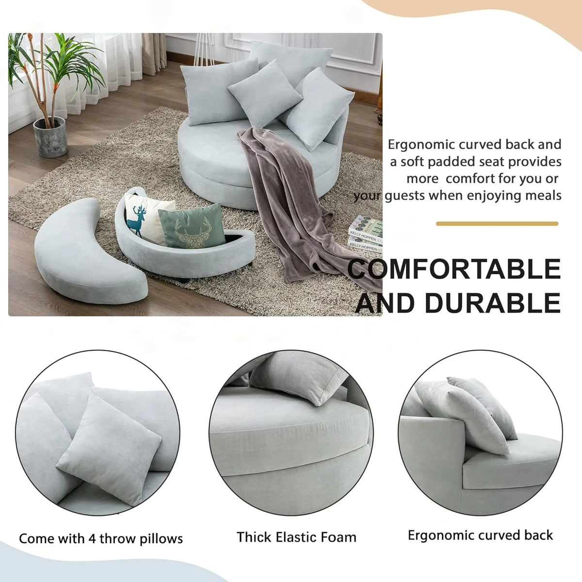 Swivel Accent Barrel Chair with Storage Ottoman & 4 Pillows R146333