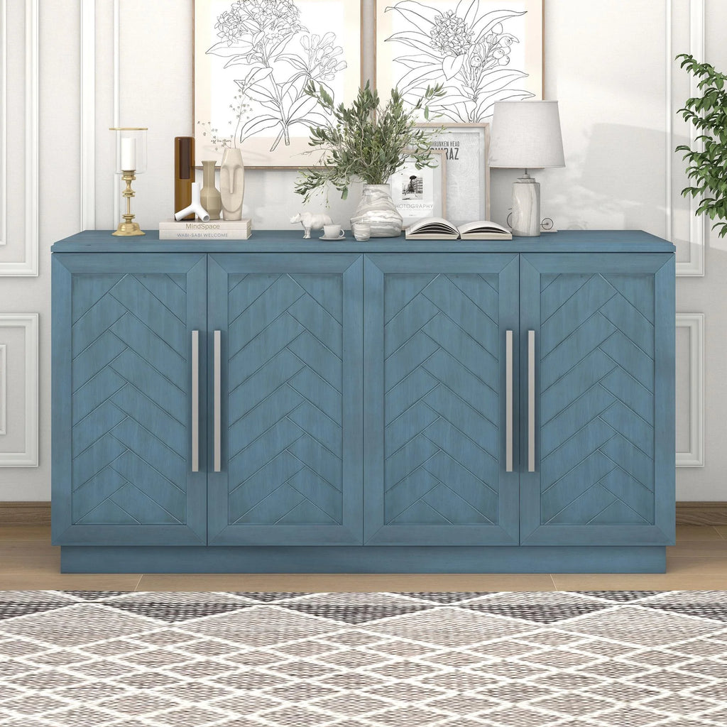 Blue 4 Door Wood Buffet Cabinet with Adjustable Shelves C460