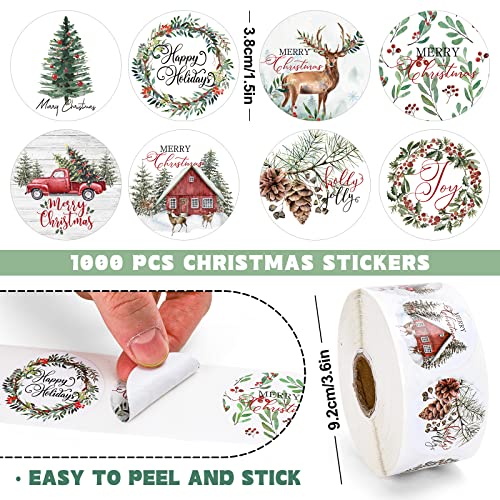 1000Pcs Assorted Round Christmas Stickers in Roll O549519