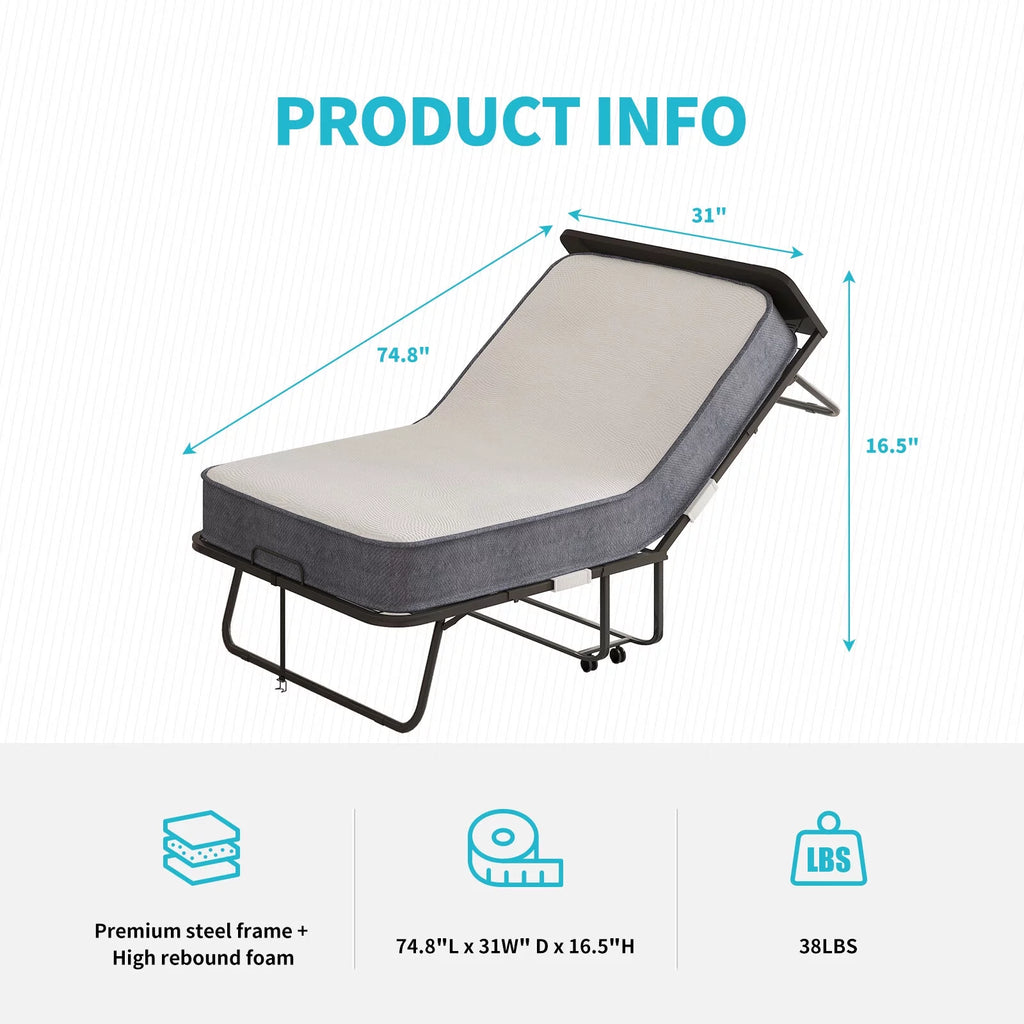 Folding Bed with Memory Foam Mattress and Headboard H11207
