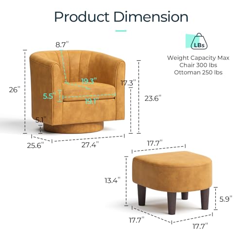 Yellow Velvet Swivel Accent Chair with Ottoman L31997