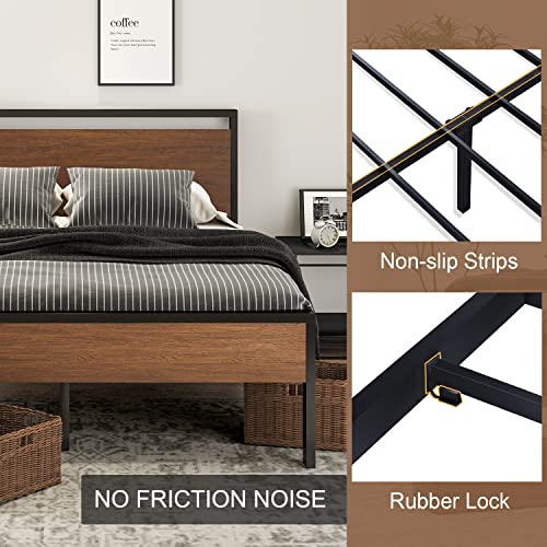 14 Inch Full Size Metal Platform Bed Frame with Wooden Headboard and Footboard B888889