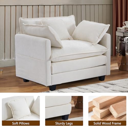 40" Chenille Lounge Chair with Ottoman (Beige, 1-Seat) A102826