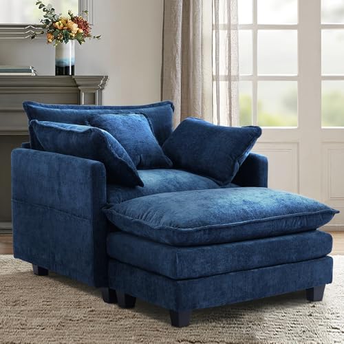 40" Chenille Lounge Chair with Ottoman (Beige, 1-Seat) A102826