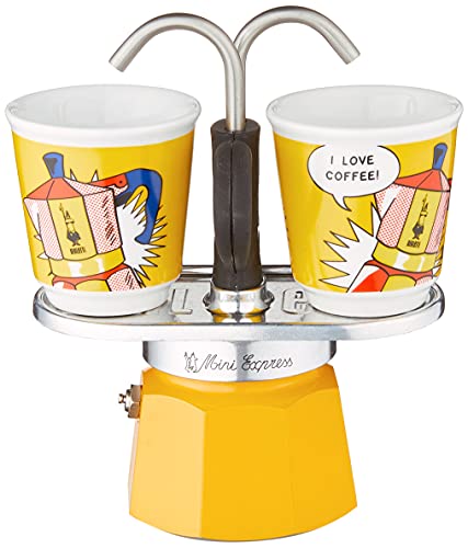 Yellow Aluminium Moka Set includes Coffee Maker 2-Cup (2.8 Oz) + 2 shot glasses B18798