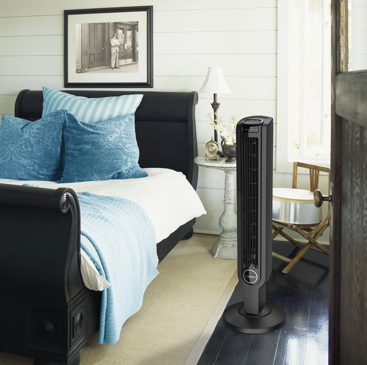 Black 3-Speed Oscillating Tower Fan with Remote B6669