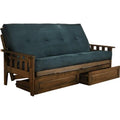 Walnut Full Size Futon Frame with Mattress & Storage Drawers W33521