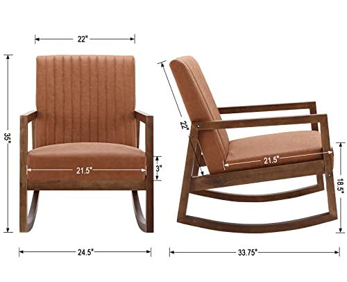 Leather Rocking Chair with Padded Seat Wood Frame Dark Brown PU F7134