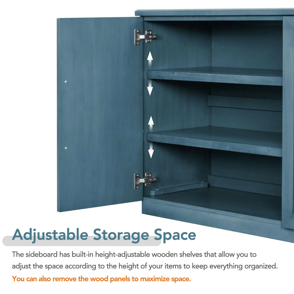Blue 4 Door Wood Buffet Cabinet with Adjustable Shelves C460