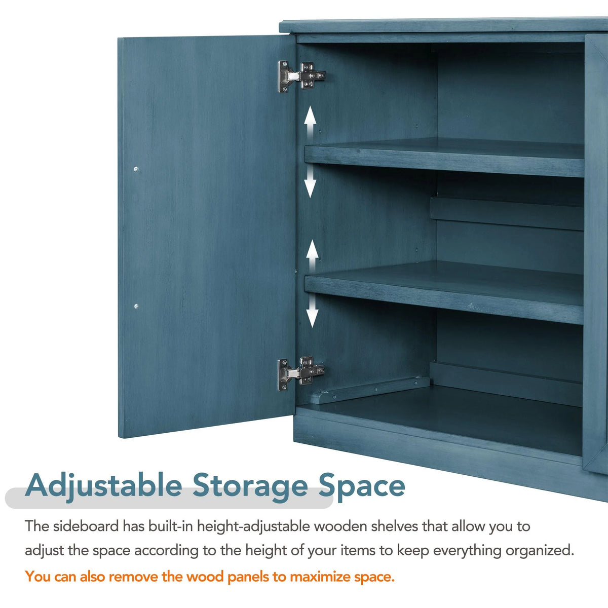 Blue 4 Door Wood Buffet Cabinet with Adjustable Shelves C460