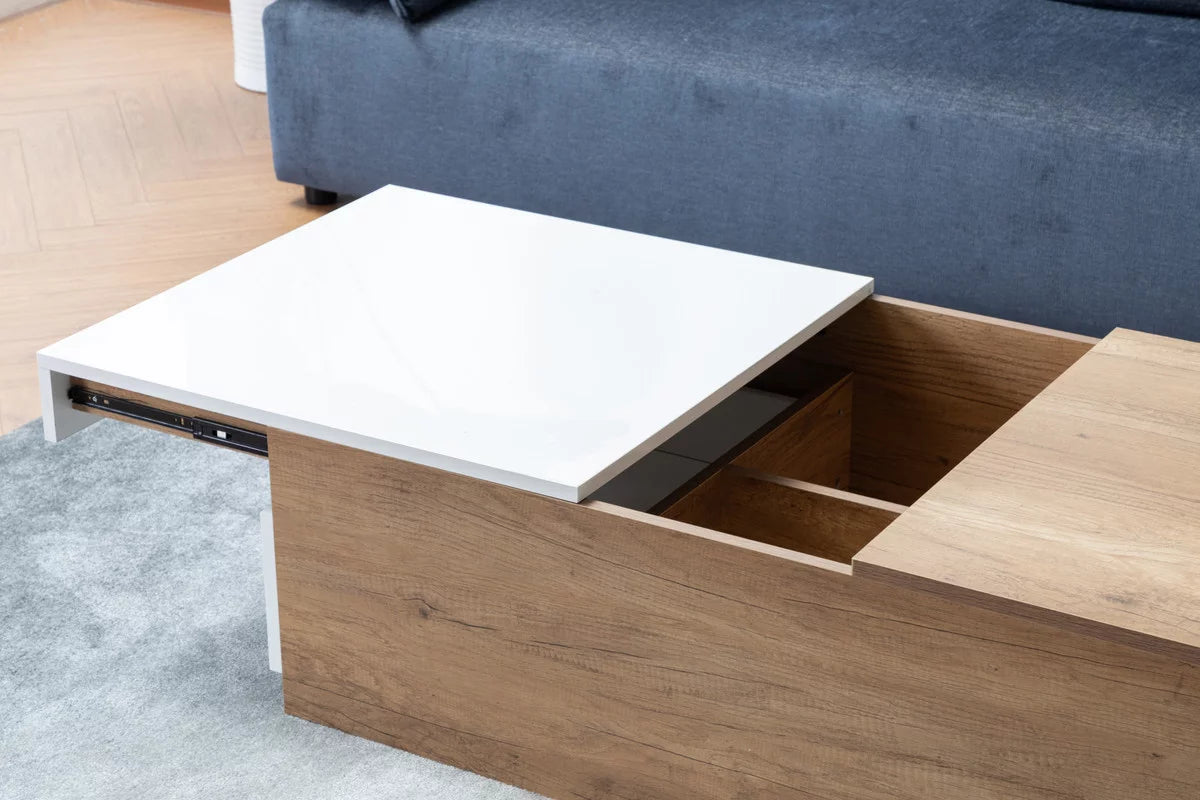 Light Brown Wood Coffee Table with 2 Drawers A9804