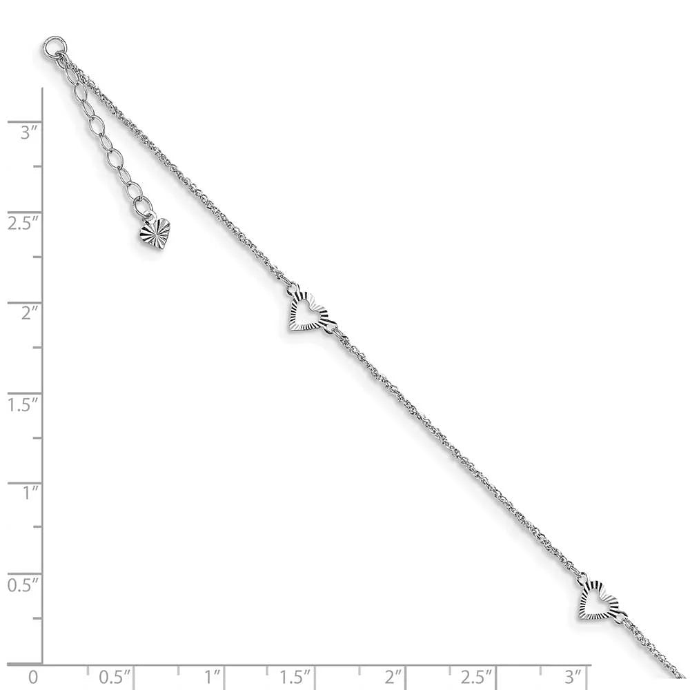 14 Karat White Gold Diamond-cut Hearts Anklet Y6247