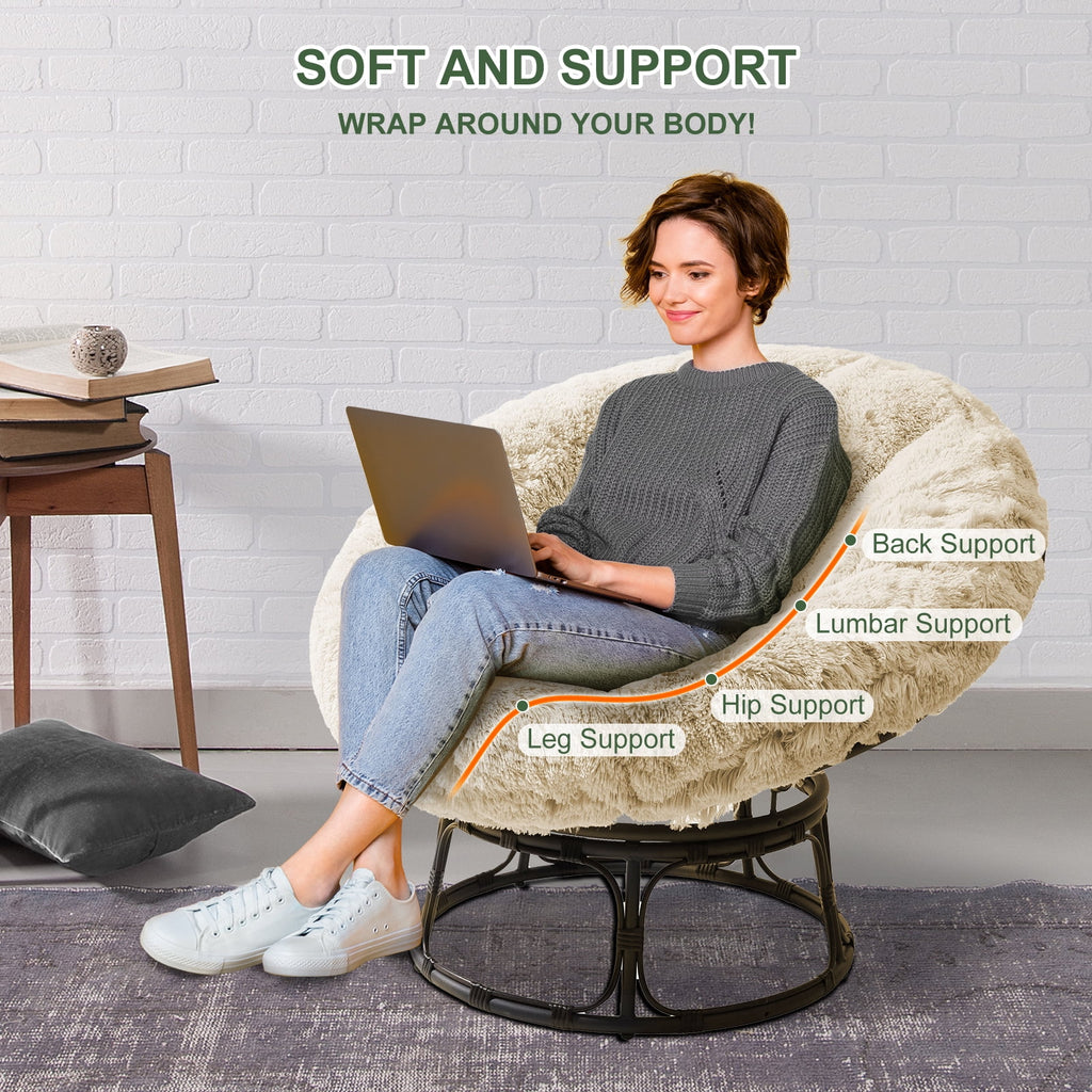 White 48X48 Inch Papasan Chair Cushion with Faux Fur Cover V4901