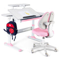 Pink Kids Study Desk and Chair Set with Writing Board, Drawer, Bookstand Y9929