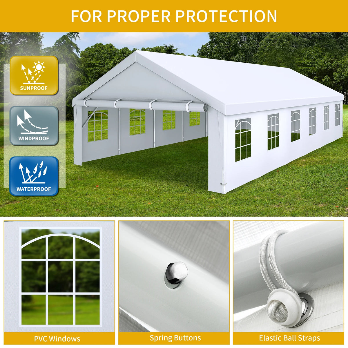 20x40FT Heavy Duty Outdoor Party Tent with White Roof Removable PVC Sidewall Windows J6808