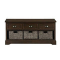 Wicker Storage Bench with 3 Drawers and 3 Woven Baskets E413