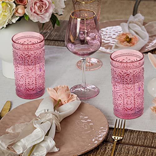 6 Pack Pink 12oz Highball Embossed Beverage Glass Cup G420