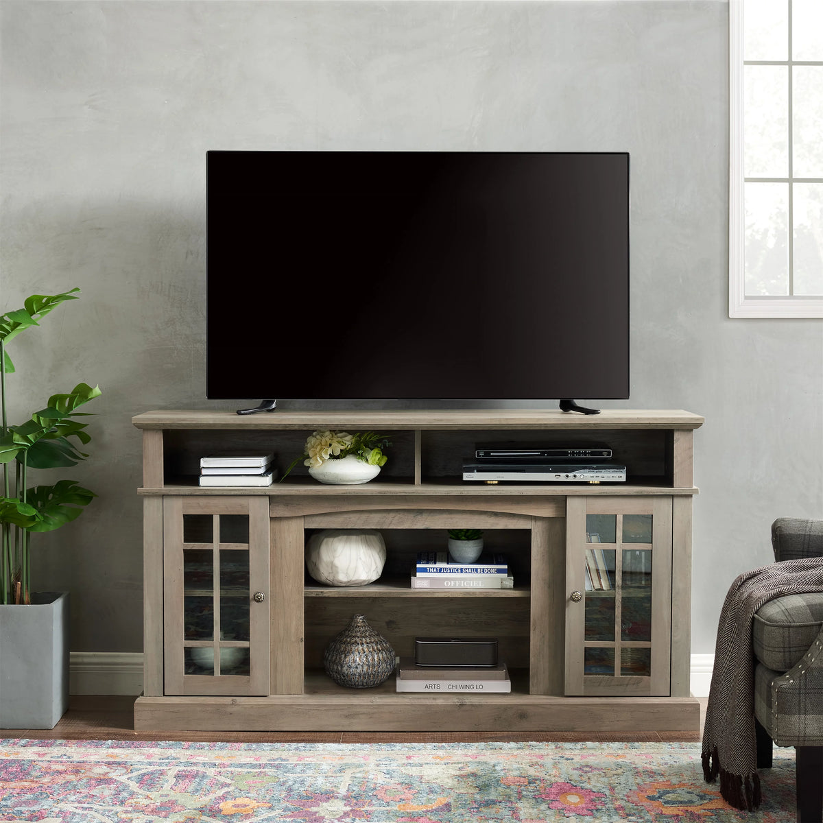 Espresso TV Stand with Storage and Cabinet D3781