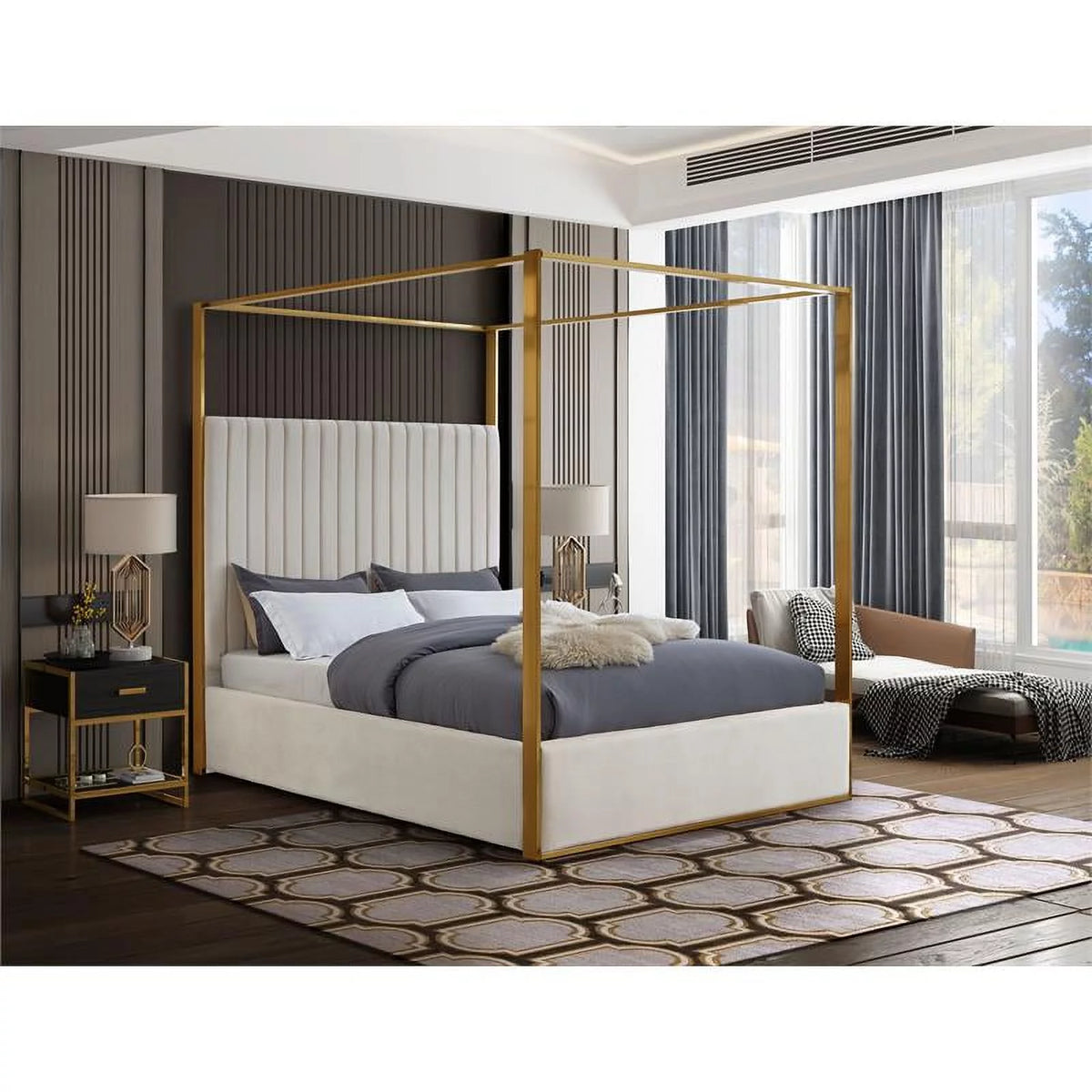 Cream Velvet King Bed X9971