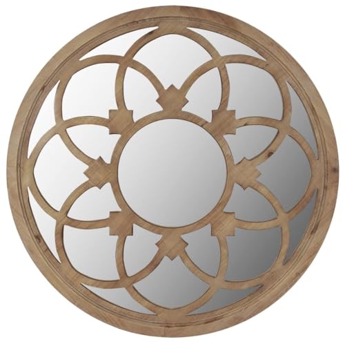 Rustic 30" Round Wall Mirror Wood Frame P45611