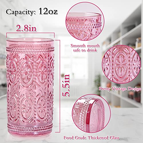 6 Pack Pink 12oz Highball Embossed Beverage Glass Cup G420