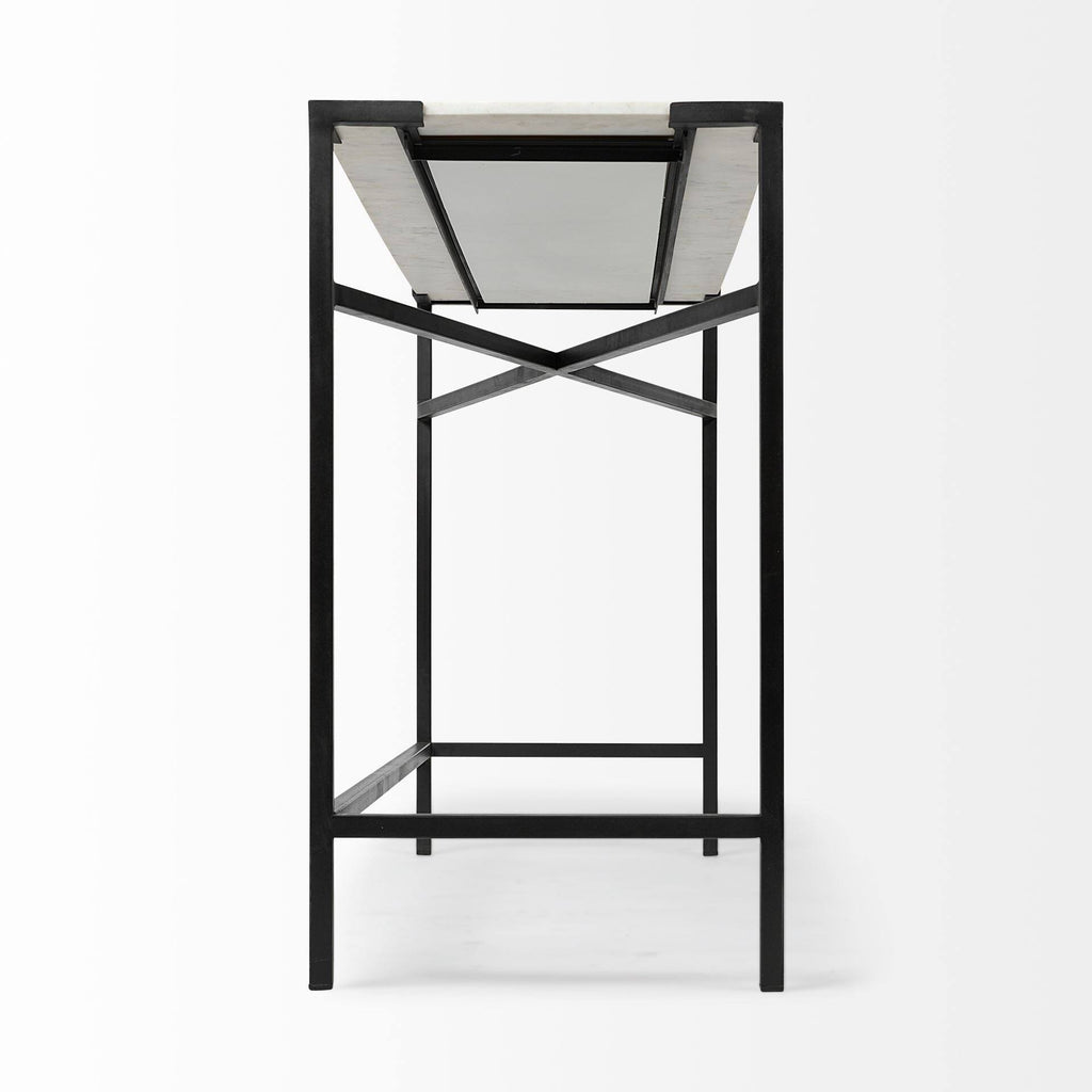 White Marble Top Black Metal Frame Console Table D306