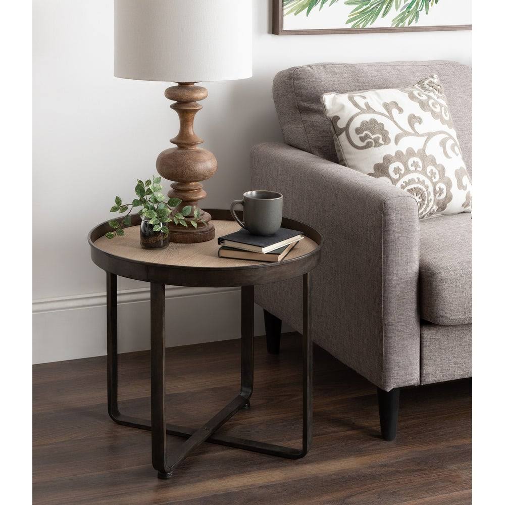 Bronze and Black Round Metal End Table F210463