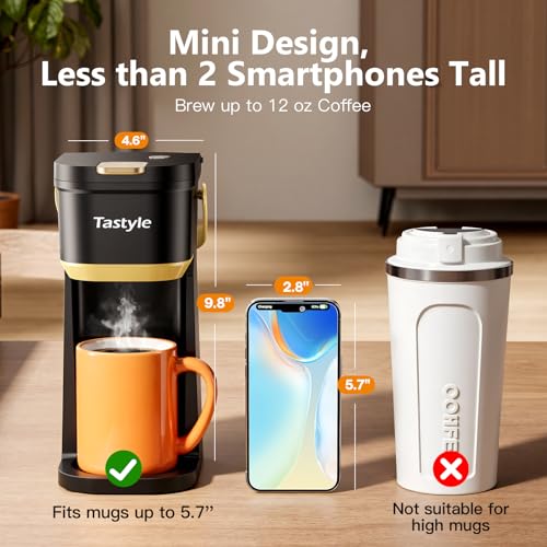 Single Serve Coffee Maker with Portable Handle, 6 to 12 Oz Brew Size, Black and Gold C567