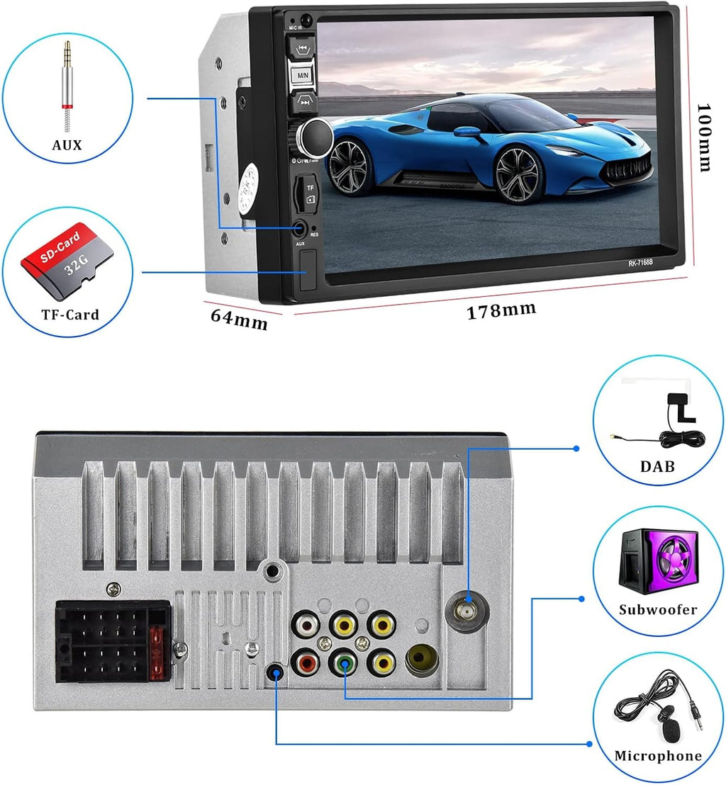 2 Din 7 Inch Touch Screen Car Stereo with Bluetooth B645