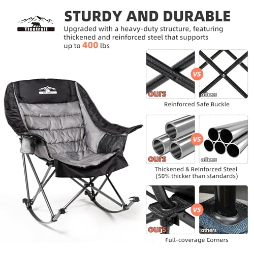 Oversized Padded Camping Chair with Cup Holder, Black & Gray I85485
