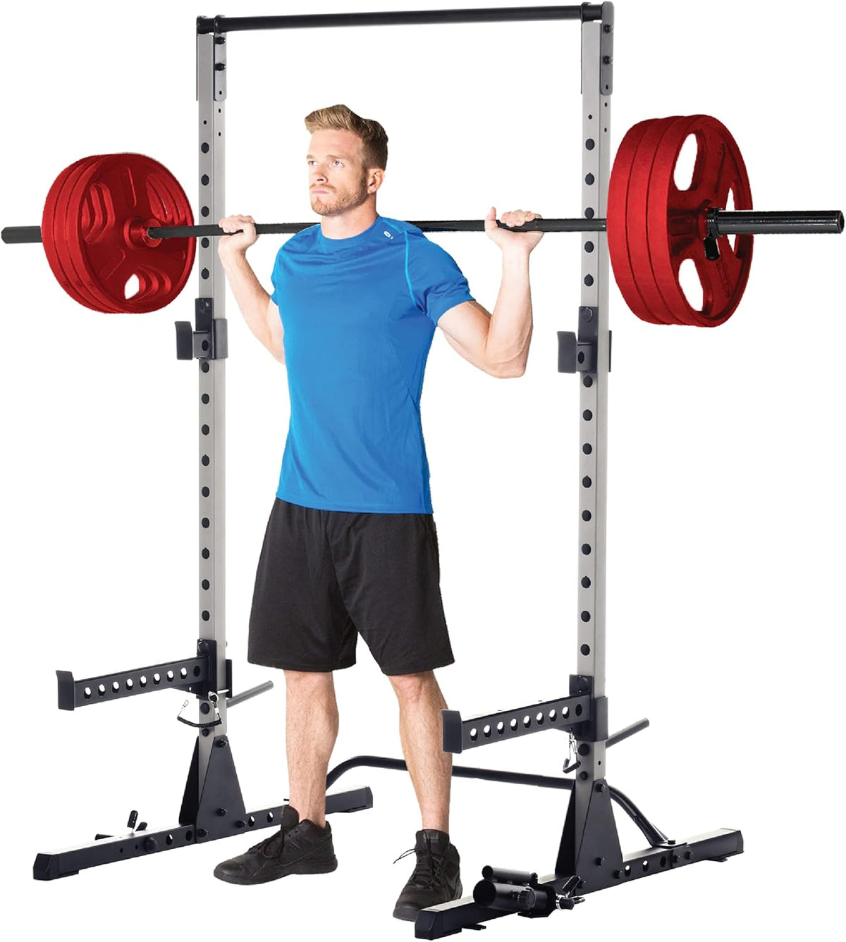 Squat Rack Power Cage with J-Hooks and Weight Plate Storage R708604