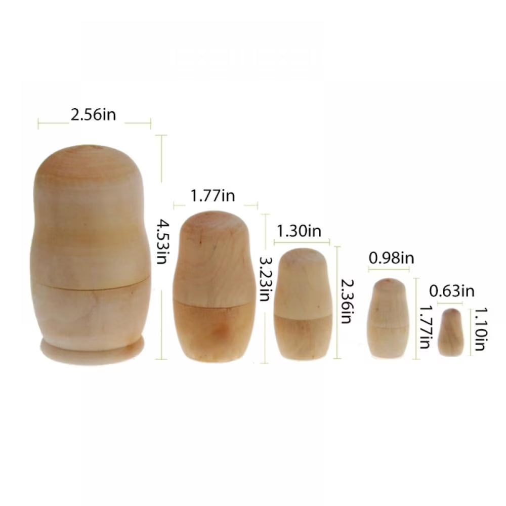 5pcs Unpainted Wooden Matryoshka Doll DIY Toy Z379375