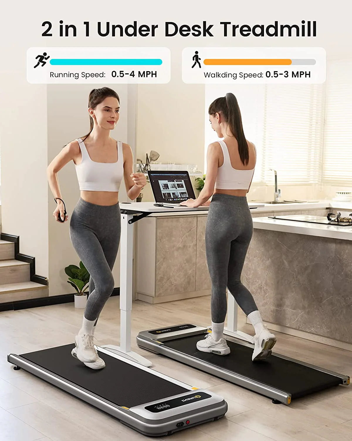 Under Desks Treadmill 2.25HP 265lbs Capacity with Remote Control W3584