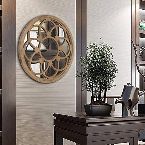 Rustic 30" Round Wall Mirror Wood Frame P45611