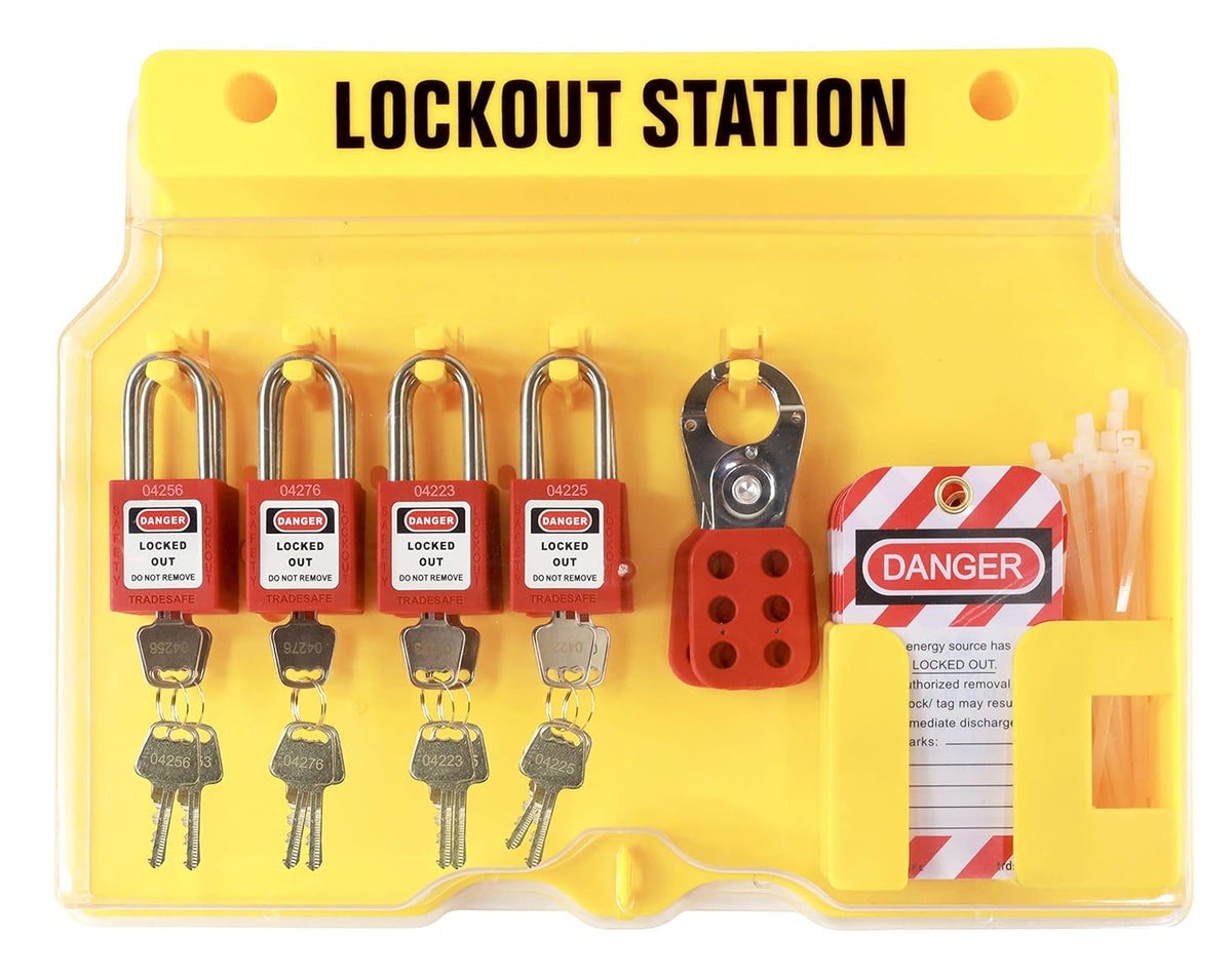 LOTO Lockout Tagout Station with 8 Pack Safety Lock Set, 2 Hasps, 20 Tags S432078