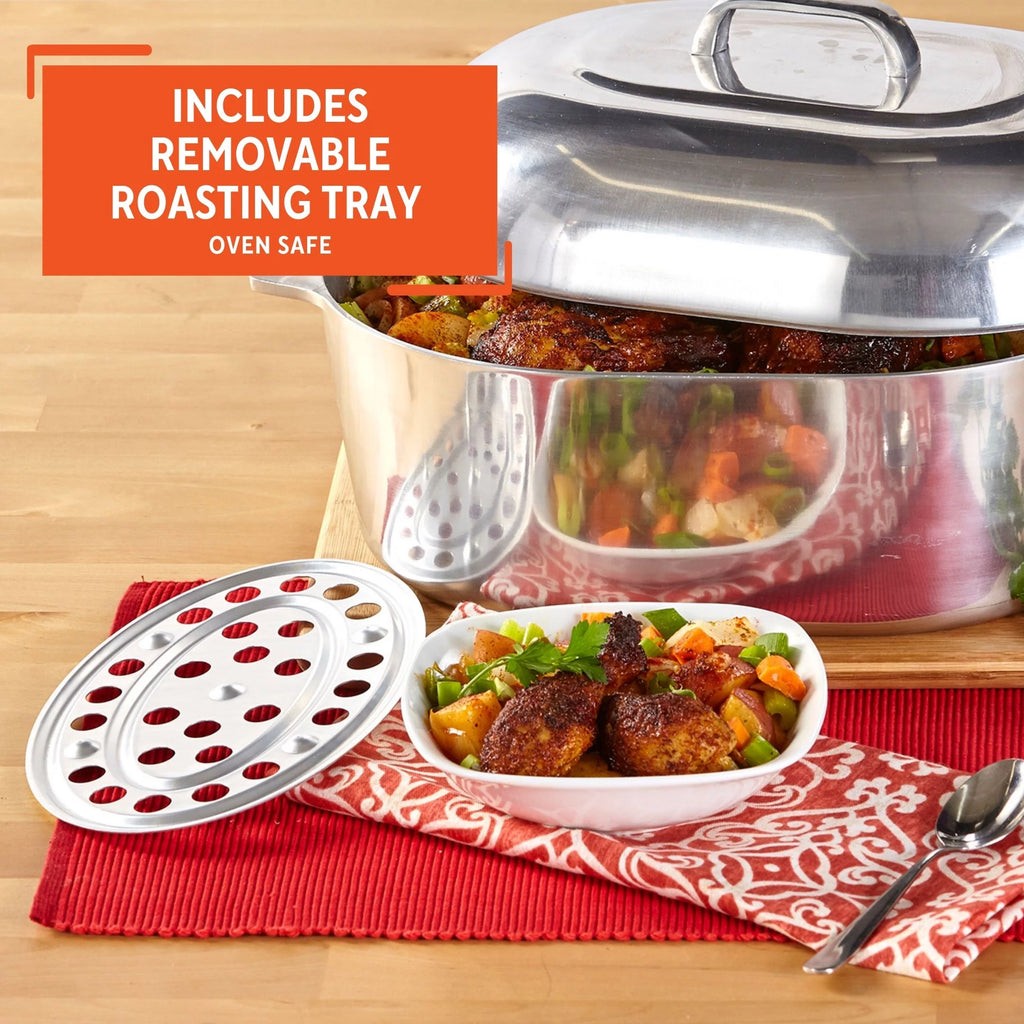15 inch Cast Aluminum Roaster Pan with Lid and Roasting Tray T714