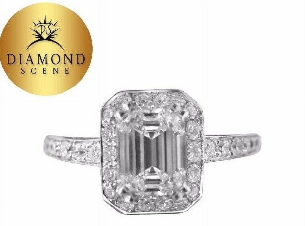 Emerald Shape Diamond and Round Diamond Engagement Ring N5481