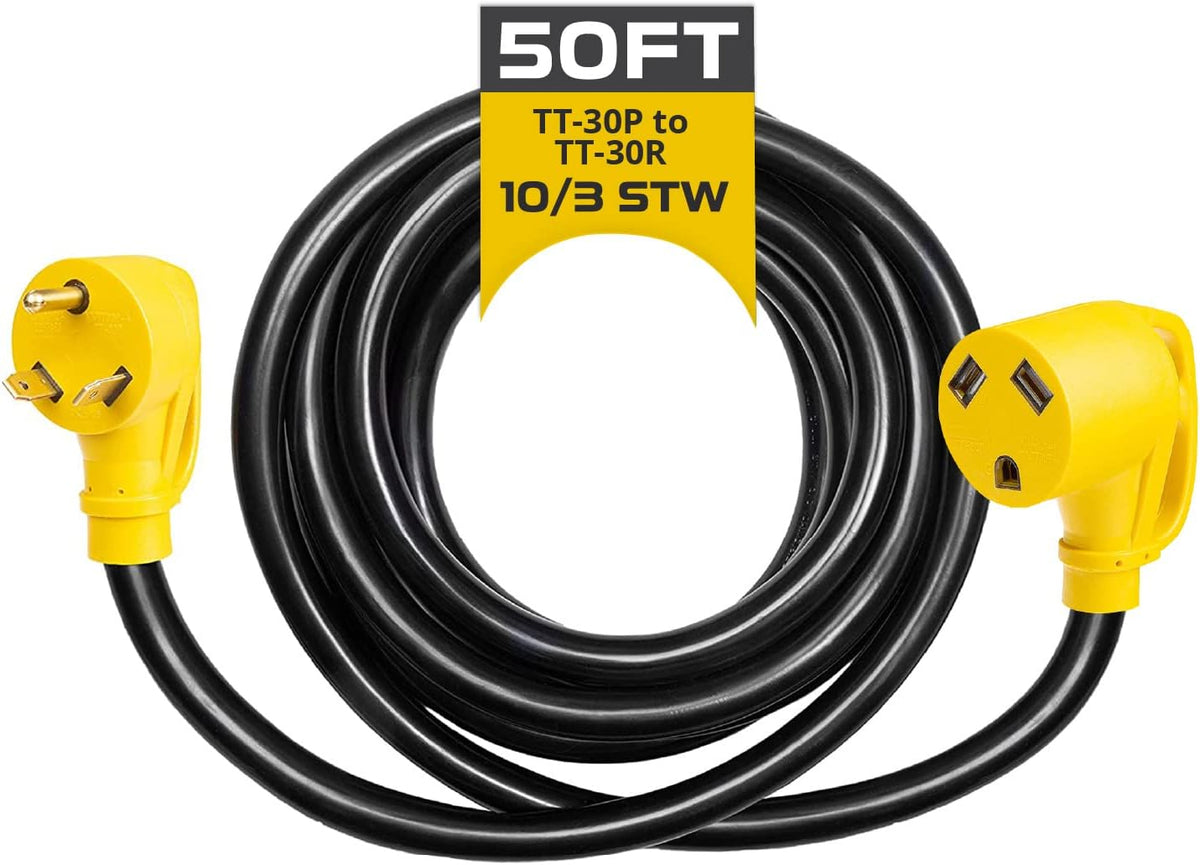 30 Amp RV Extension Cord 25 Ft 10/3 STW TT-30P to NEMA L5-30R 125v Power Cord Q69519