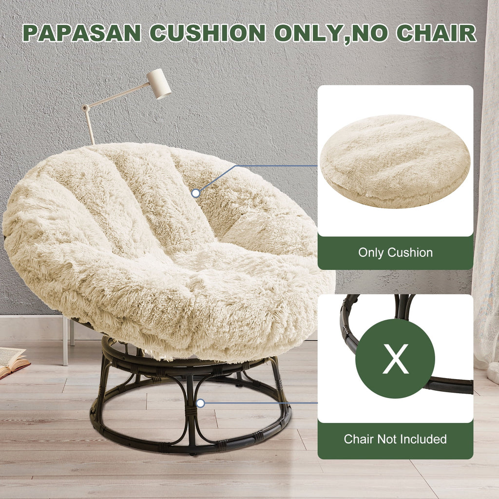 White 48X48 Inch Papasan Chair Cushion with Faux Fur Cover V4901