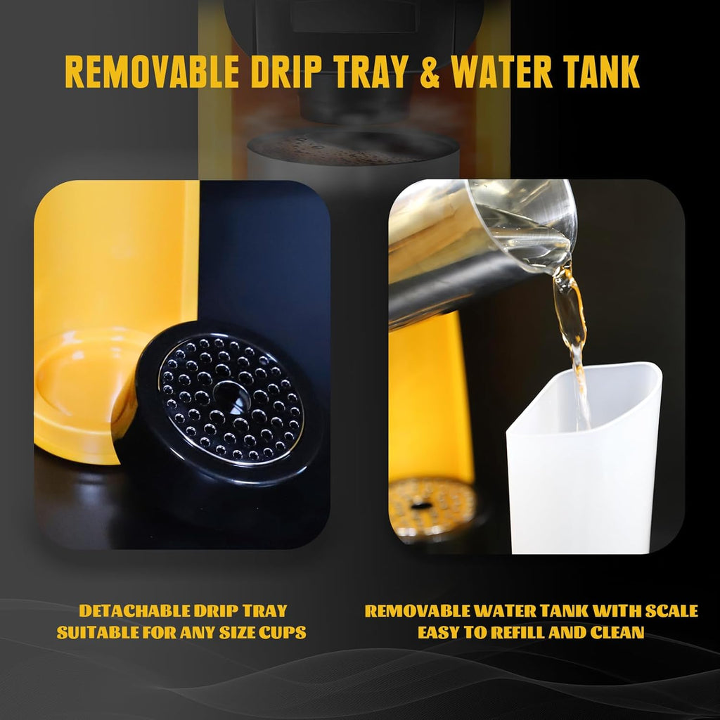 Cordless Coffee Maker for Dewalt 20V Max Battery, Portable Single-Serve Brewer for K-Cup Pods and Ground Coffee E9093