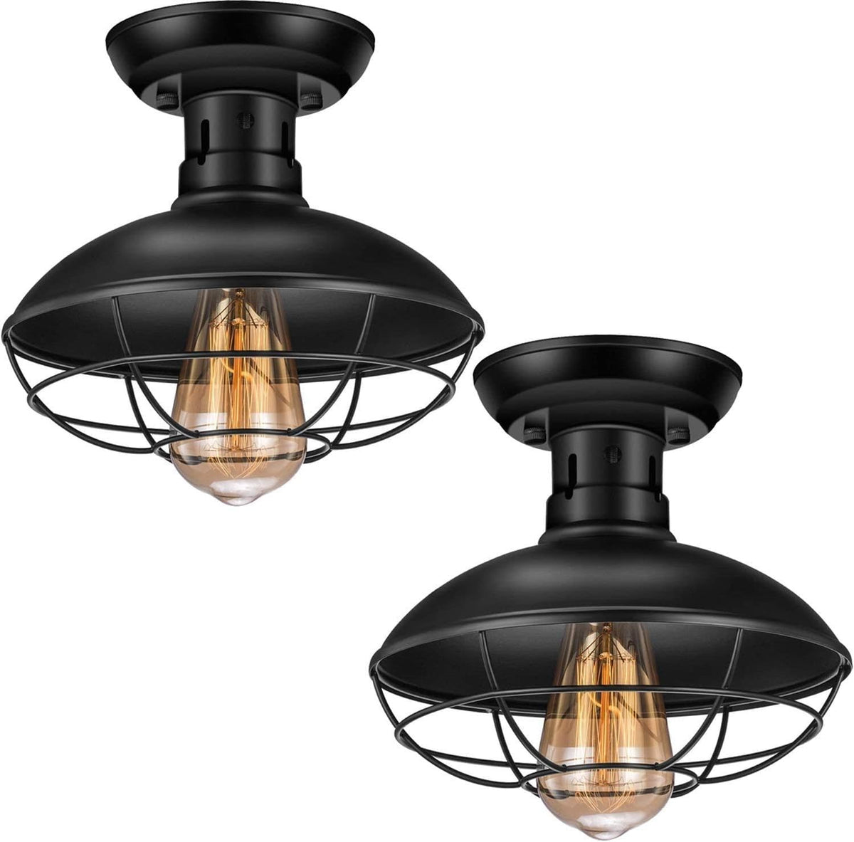 Black Metal Cage Flush Mount Ceiling Light Fixture 1 Pack G7750